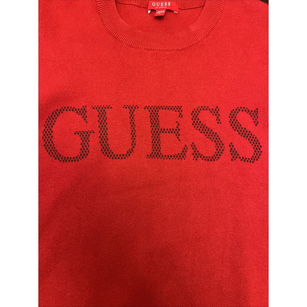 Guess Women’s Long Sleeve Red Logo Sweater Sz M Y2K Preppy Raised Logo EUC - Picture 6 of 8